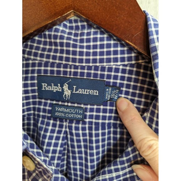 Polo Ralph Lauren Men's Blue White Stripe Yarmouth Cotton Dress Shirt 16.5 x 33 - Picture 2 of 6